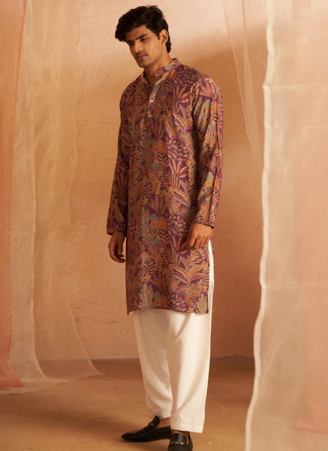 Modal Silk Purple Eid Wear Designer Printed Readymade Kurta Pajama